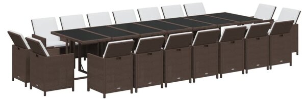 19 részes barna polyrattan kerti étkezőgarnitúra párnákkal