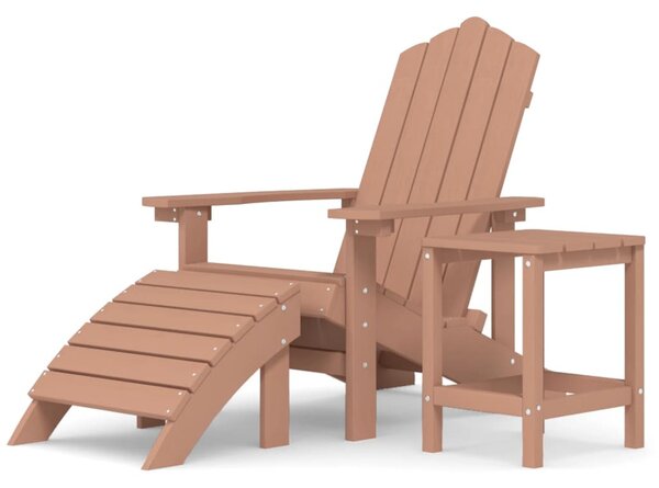 Barna HDPE kerti adirondack szék lábtartóval és asztallal