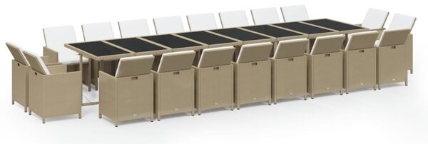21 részes bézs polyrattan kerti étkezőgarnitúra párnákkal