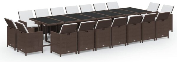 19 részes barna polyrattan kerti étkezőgarnitúra párnákkal