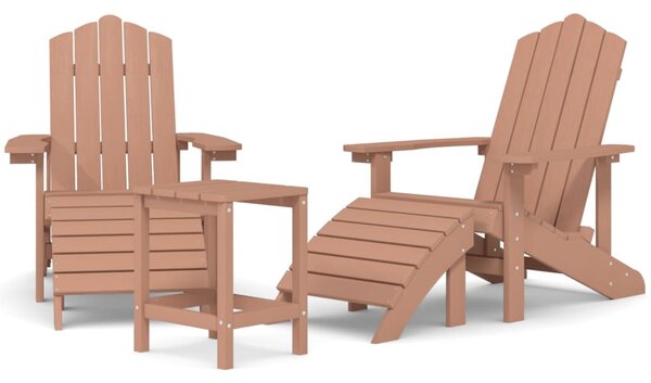 Barna HDPE kerti adirondack székek lábtartóval és asztallal