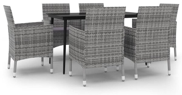 7 részes szürke polyrattan-üveg kültéri étkezőszett párnákkal
