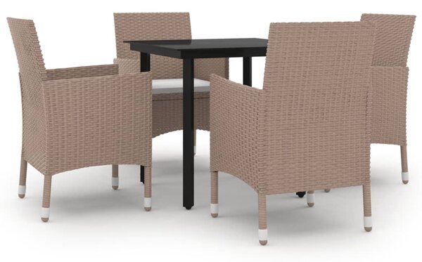 5 részes polyrattan és fekete kerti étkezőgarnitúra párnákkal