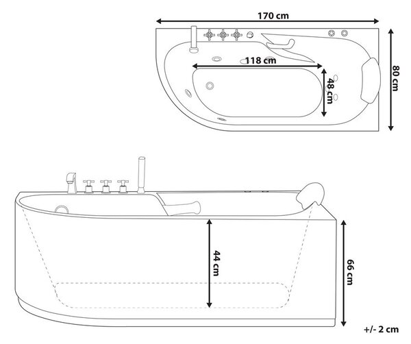 Jacuzzi SAYULA Bal oldali 170 x 80 cm Fehér