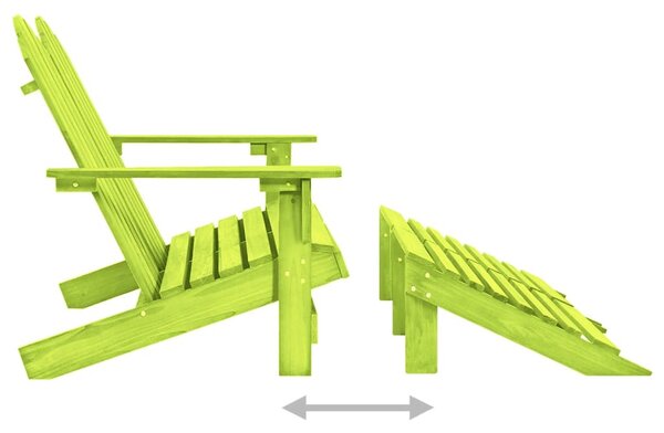 Kétszemélyes zöld fenyőfa kerti adirondack szék és zsámoly