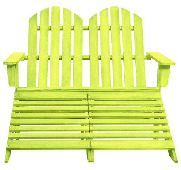 Kétszemélyes zöld fenyőfa kerti adirondack szék és zsámoly