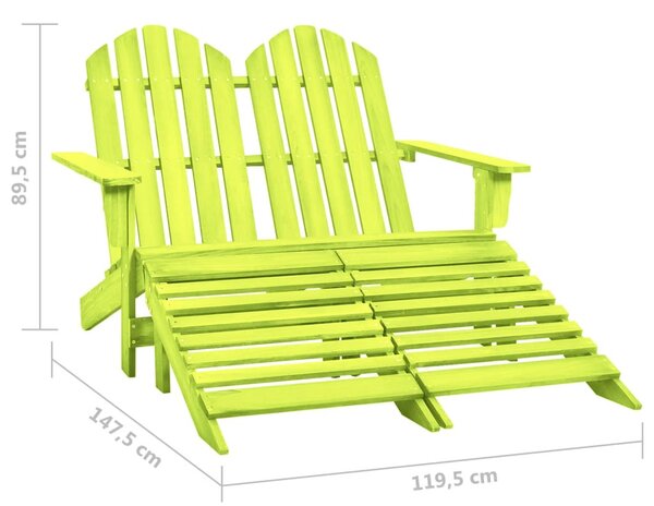 Kétszemélyes zöld fenyőfa kerti adirondack szék és zsámoly