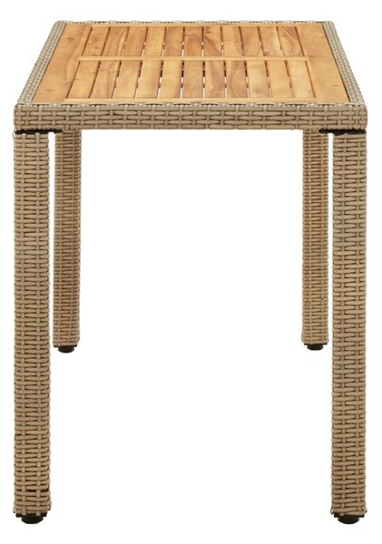 Bézs polyrattan és tömör akácfa kerti asztal 123 x 60 x 74 cm