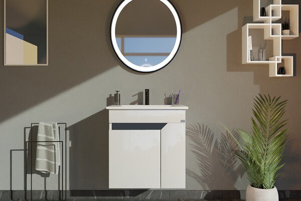 TMP VISION 60 fali függesztett fürdőszobai bútor - SKY E-8099-60 porcelán mosdóval - 61 x 46 x 56 cm