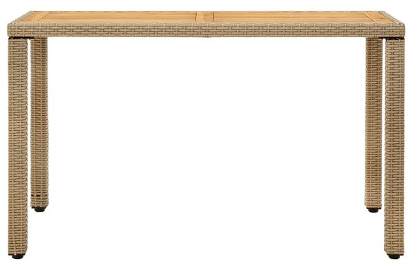 Bézs polyrattan és tömör akácfa kerti asztal 123 x 60 x 74 cm
