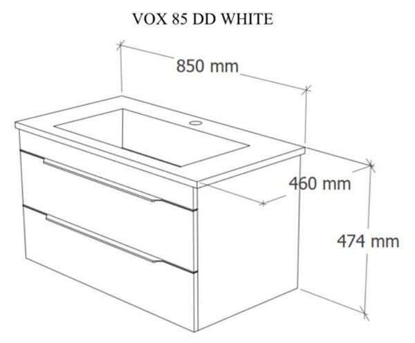TMP VOX 85 FEHÉR fali fürdőszobabútor - öntött műmárvány mosdóval - 85 x 47 cm