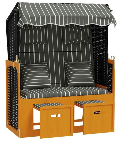 VidaXL fekete és szürke polyrattan és tömör fa strandszék párnákkal