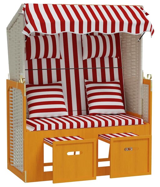 VidaXL piros és fehér polyrattan és tömör fa strandszék párnákkal