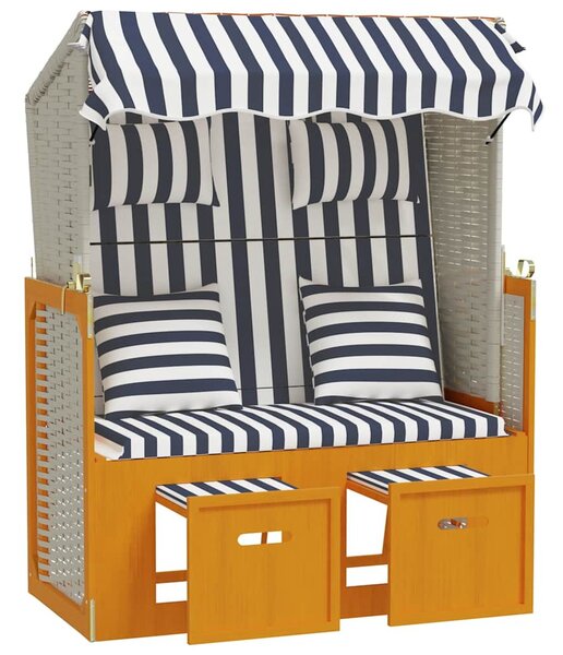 VidaXL fehér és kék polyrattan és tömör fa strandszék párnákkal