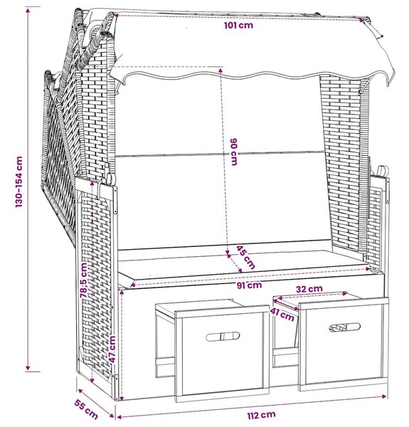 VidaXL fekete és szürke polyrattan és tömör fa strandszék párnákkal