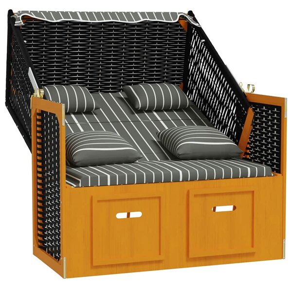 VidaXL fekete és szürke polyrattan és tömör fa strandszék párnákkal
