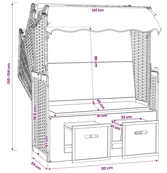 VidaXL szürke polyrattan és tömör fa strandszék párnákkal