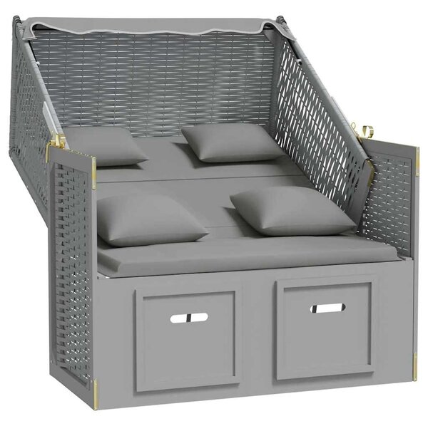 VidaXL szürke polyrattan és tömör fa strandszék párnákkal
