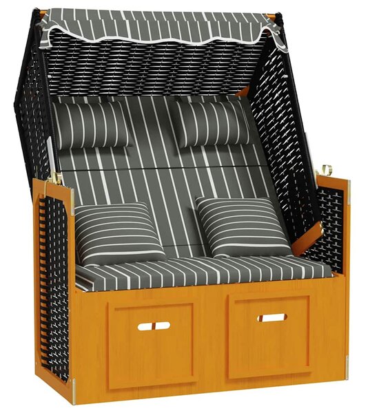 VidaXL fekete és szürke polyrattan és tömör fa strandszék párnákkal