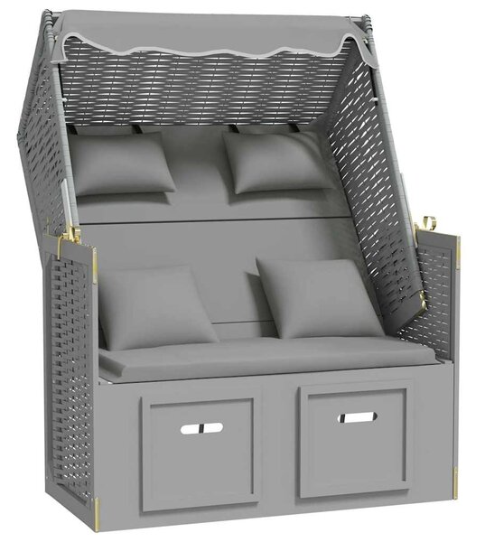 VidaXL szürke polyrattan és tömör fa strandszék párnákkal
