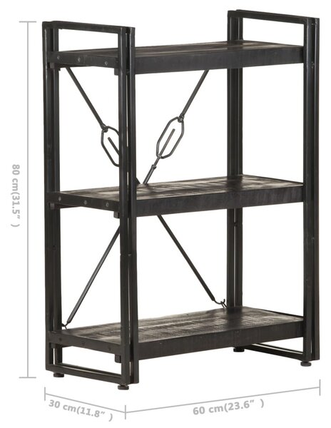 3 szintes fekete tömör mangófa könyvespolc 60 x 30 x 80 cm