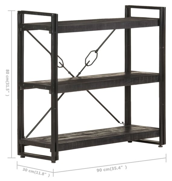 3 szintes fekete tömör mangófa könyvespolc 90 x 30 x 80 cm