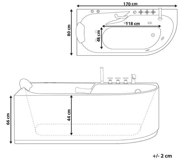 Jacuzzi SAYULA Jobb oldali 170 x 80 cm Fehér