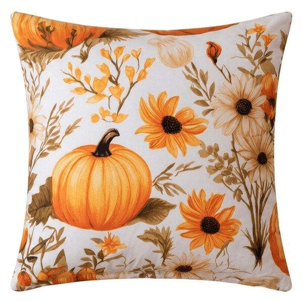 Mikroszálas párnahuzat FLOWERS AND PUMPKINS 45x45 cm, narancssárga