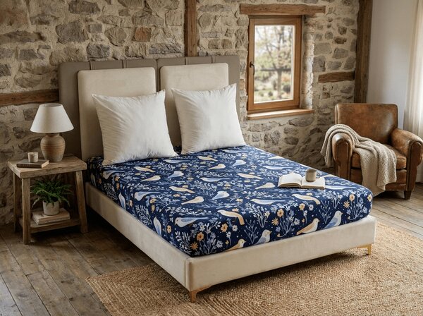 Mikroszálas lepedő DENIM BIRDS kék 90x200 cm