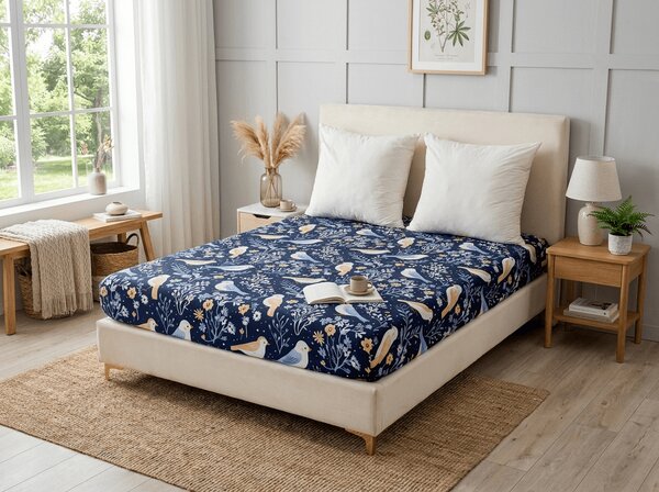 Mikroszálas lepedő DENIM BIRDS kék 90x200 cm