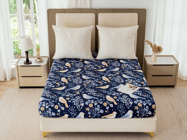 Mikroszálas lepedő DENIM BIRDS kék 90x200 cm