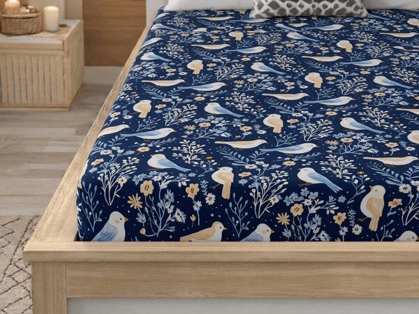 Mikroszálas lepedő DENIM BIRDS kék 90x200 cm
