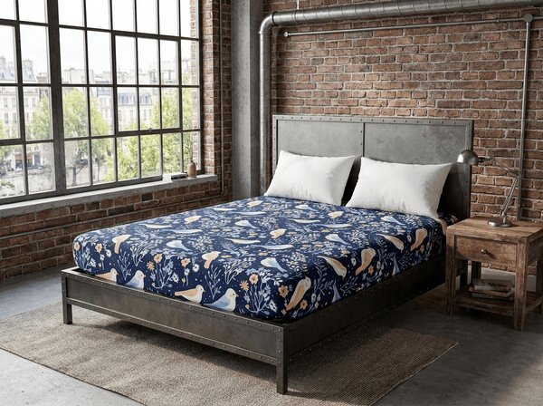 Mikroszálas lepedő DENIM BIRDS kék 90x200 cm