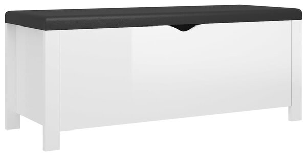 Magasfényű fehér szerelt fa tárolódoboz párnával 105x40x45 cm