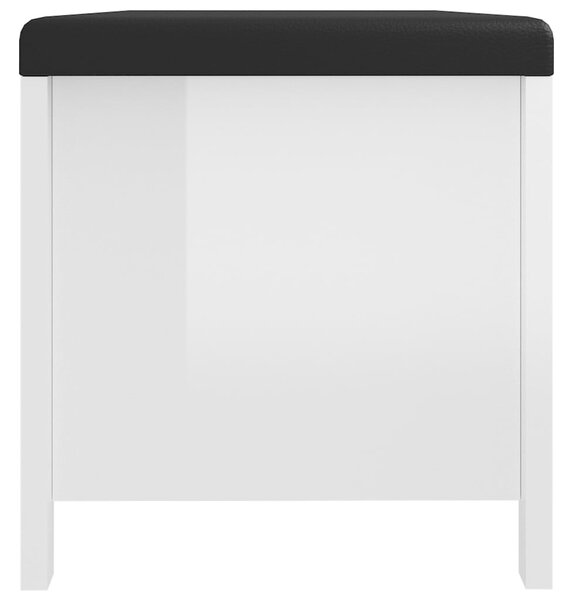 Magasfényű fehér szerelt fa tárolódoboz párnával 105x40x45 cm