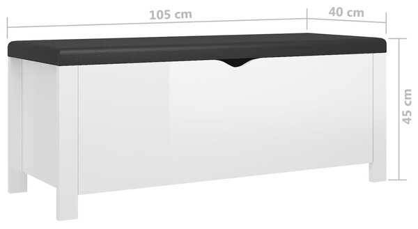 Magasfényű fehér szerelt fa tárolódoboz párnával 105x40x45 cm