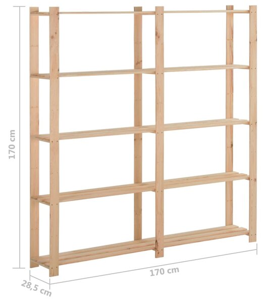 5 szintes tömör fenyőfa tárolóállvány 170 x 28,5 x 170 cm