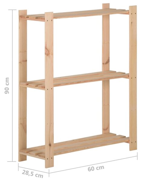 3 szintes tömör fenyőfa tárolóállvány 60 x 28,5 x 90 cm