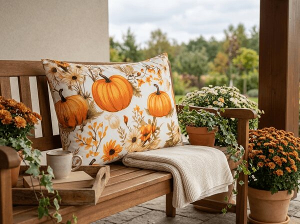 Mikroszálas párnahuzat FLOWERS AND PUMPKINS 50x70 cm, narancssárga
