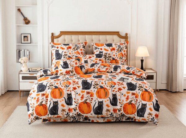 Mikroszálas ágyneműhuzat CATS AND PUMPKINS színes kivitel Ágyneműhuzat mérete: 70 x 90 cm | 140 x 200 cm