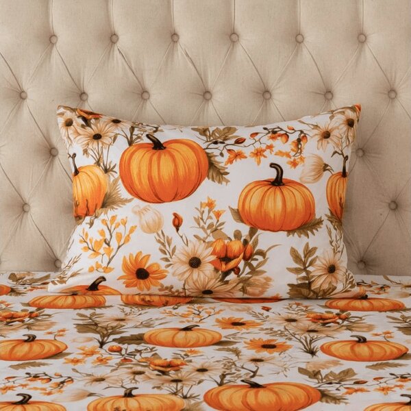 Mikroszálas párnahuzat FLOWERS AND PUMPKINS 50x70 cm, narancssárga