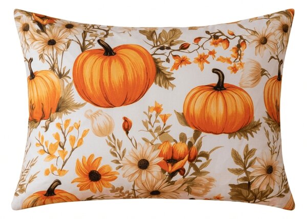 Mikroszálas párnahuzat FLOWERS AND PUMPKINS 50x70 cm, narancssárga