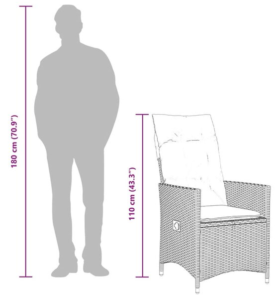 2 db bézs polyrattan dönthető kerti szék párnákkal