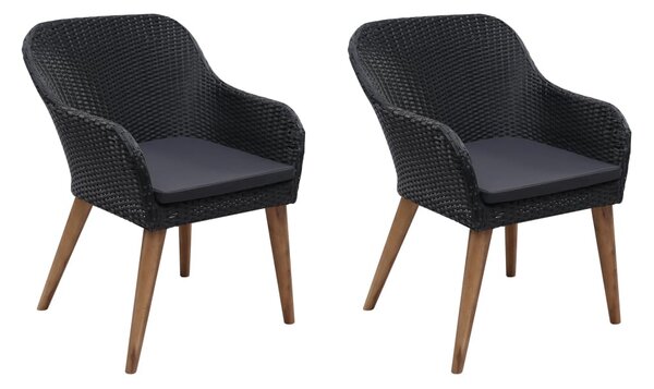 2 db fekete polyrattan kültéri szék párnával