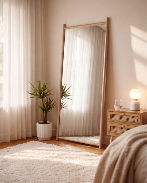Falitükör CANET 90 cm 200 cm Császárfa Világosbarna
