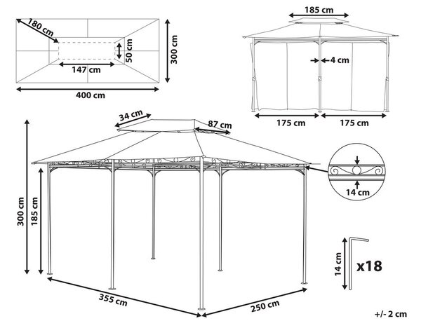 Pavilon COLOS 400 cm 300 cm Fém Bézs