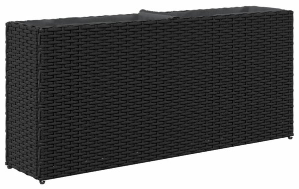 Fekete polyrattan kerti ültetőláda 2 cseréppel 90x20x40 cm