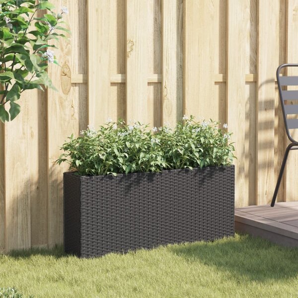 Fekete polyrattan kerti ültetőláda 2 cseréppel 90x20x40 cm