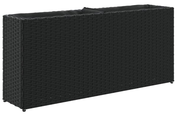 Fekete polyrattan kerti ültetőláda 2 cseréppel 90x20x40 cm