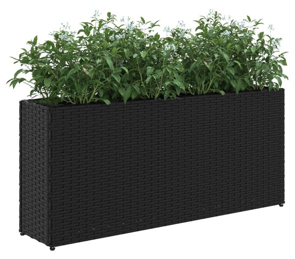 Fekete polyrattan kerti ültetőláda 2 cseréppel 90x20x40 cm